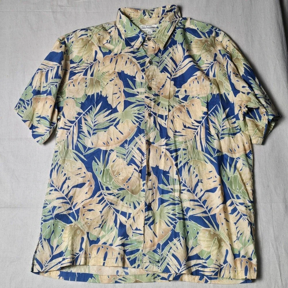 Tori Richard Hawaiian Shirt XL Short Sleeve 100% Cotton Blue/Green Leaves USA - Picture 5 of 16